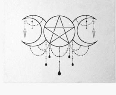 Witch Moon Drawing, Pentacle Tattoo Witches, Moon Chest Tattoo Female, Wiccan Tattoos For Women, Triple Goddess Tattoo Design, Triple Moon Goddess Tattoo, Sternum Tattoo Lotus, Witchy Chest Tattoo, Witchy Sternum Tattoo