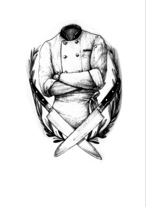 Tattoo Cooking Chef, Chef Art Drawing, Chefs Tattoo, Chef Tattoo Design, Chef Drawing, Dad Painting, Cooking Tattoo, Culinary Tattoos, Chef Tattoo