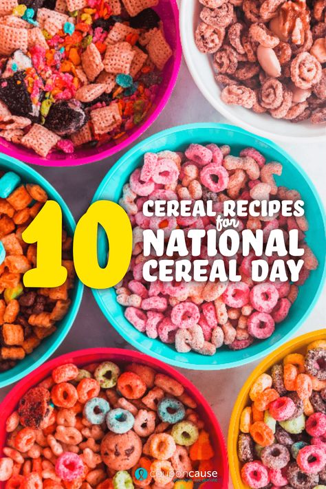 National Cereal Day is a day to celebrate everyone's childhood favorite - crunchy, crispy cereal. Here are 10 recipes pulled from Pinterest that you can use to celebrate cereal and have an indulgent weekend. Cereal Day Activities, National Cereal Day, Cereal Add Ins, Best Cereal For Kids, Nature's Cereal Recipe, Chocokrispis Cereal, Healthiest Cereals Breakfast, Types Of Cereal, Healthy Baby Food