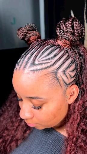 #halfuphalfdown #braids #braidsstyles Conrows Lines And Braids 2024, Cornrows Ideas Natural Hair, Bday Braids, Half Cornrows Half Knotless Braids, Half Braids Half Crochet Hairstyles, Half Braids Half Curls, Conrows Lines And Braids, Half Cornrows Half Box Braids, Braided Designs