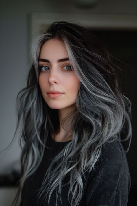 Black To Grey Ombre Hair, Charcoal Hair, Ice Hair, Grey Ombre Hair, Winter Hair Color Ideas, Silver Grey Hair, Hair Dye Ideas, Trends For 2024, Winter Hair Color