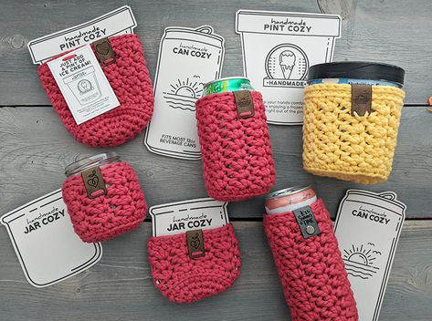 Tiny Plant Pot Cozy Crochet Pattern – Savlabot Printable Ice Cream, Ice Cream Pint, Mason Jar Cozy, Ice Cream Cozy, Can Cozy, Cozy Crochet Patterns, Crochet Cozy, Printable Templates, Crochet Round