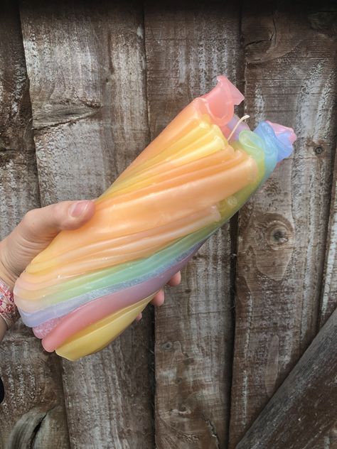 Rainbow Candles, Colourful Candles, Funky Candles, Soy Pillar Candles, Fancy Candles, Ivory Pillar Candles, Candle Modern, Rainbow Candle, Twist Candle