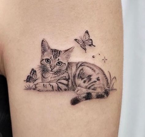 Daughter And Father Tattoo, Cat Portrait Tattoos, Balance Tattoo, Cute Cat Tattoo, Black Cat Tattoos, Tattoos For Women Flowers, Rabbit Tattoos, Hip Tattoos Women, Cat Tattoo Designs