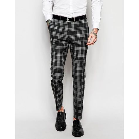 ASOS Skinny Suit Trousers In Tartan Check (36280 IQD) ❤ liked on Polyvore featuring men's fashion, men's clothing, men's pants, men's dress pants, grey, mens tartan plaid pants, mens grey dress pants, mens polyester pants, mens checkered pants and tall mens dress pants Mens Checked Trousers Outfit, Plaid Pants Men Outfit, Checked Trousers Outfit, Mens Grey Dress Pants, Tartan Plaid Pants, Mens Plaid Pants, Grey Dress Pants Men, African Suit, Black Suit Wedding