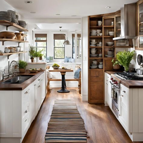 Galley Kitchen Layout Floor Plans, Kitchen With Natural Wood, Farmhouse Galley Kitchen Ideas, Alley Kitchen, Small Galley Kitchen Ideas, Modern Galley Kitchen Ideas, Galley Kitchen Ideas Narrow, Modern Galley Kitchen, Small Galley Kitchen Remodel