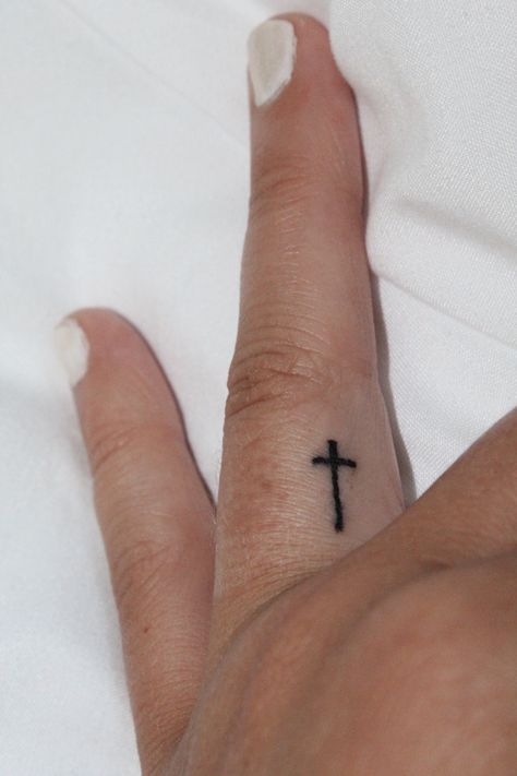 Finger Cross Tattoo, Cross Finger Tattoos, Ring Finger Tattoo, Cross Tattoos For Women, Ring Finger Tattoos, Finger Tattoo, Cross Tattoo, Crossed Fingers, Finger Tattoos