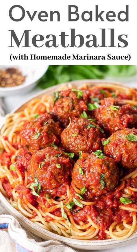 Oven Baked Spaghetti And Meatballs, Small Meatballs For Spaghetti, Spagetti And Meatball Recipe, Bowl Of Spaghetti, Italian Nonna, Baked Spaghetti And Meatballs, Oven Baked Meatballs, Meatballs Recipes, Fitness Queen