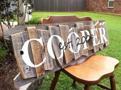 Personalized Family Name Sign on a rustic random by WeatheredWays: Pallet Creations, Family Name Sign, Pallet Crafts, Pallet Art, Cool Stuff, Name Sign, Wooden Sign, Family Name, Personalized Family