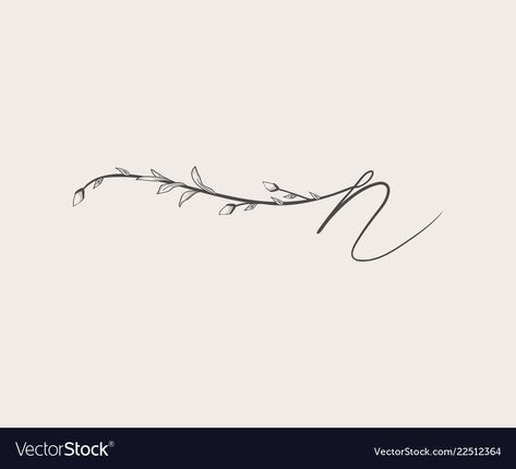 N S Tattoo Letter, Vine Initial Tattoo, Initial N Tattoo, Cursive N Tattoo, N Tatoos, Letter N Tattoo Design, N Letter Tattoo Design, Letter H Tattoo Ideas, Abcd Tattoo