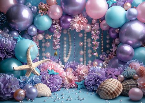 4th Birthday Party Mermaid Theme, Ariel The Little Mermaid Birthday Party, Frozen Party Backdrop, Sea Birthday Party Decorations, Making Backdrops, Photo Shoot Backdrop, Shoot Backdrop, Underwater Birthday, Theme Photography