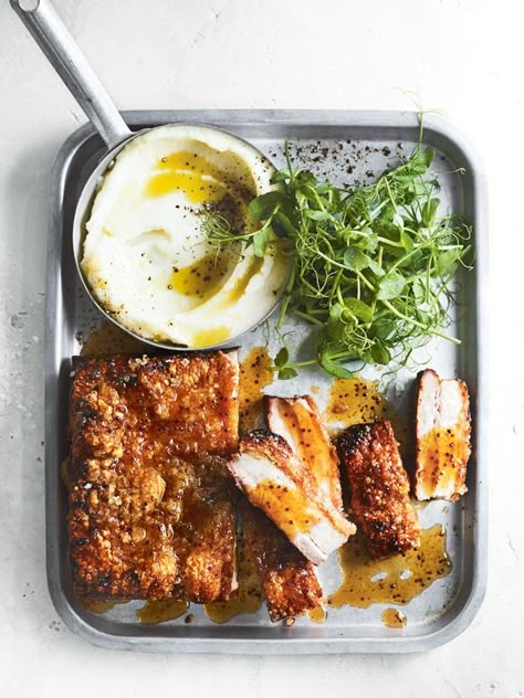 Roast Pork Belly Recipes, Pork Belly And Mashed Potatoes, Pork Belly Curry Recipes, Porkbelly Dinner Ideas, Belly Pork Recipe, Pork Belly Mustard Greens, Five Spice Pork Belly, Crunchy Pork Belly, Roasted Pork Belly Recipe