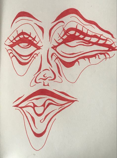 Inside Of Mouth Drawing, Funky Face Drawings, Split Drawings, Red Eye Drawing, Psychadelic Tattoo, Funky Art Drawings, Funky Art Painting, ศิลปะ Sugar Skull, Red Line Art