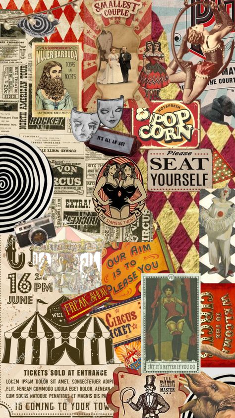 #circus French Circus Aesthetic, Circus Aesthetic Wallpaper, Circus Graphic Design, Clown Wallpaper Aesthetic, Vintage Circus Aesthetic, Pt Barnum Circus, Circus Moodboard, Ama Divers, Circus Collage