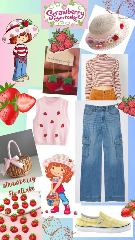 Last Minute Halloween Costumes Plus Size, Strawberry Shortcake Costume Ideas, Diy Strawberry Shortcake Costume, Diy Strawberry Shortcake, Strawberry Shortcake Movie, Strawberry Shortcake Halloween, Strawberry Shortcake Halloween Costume, Strawberry Shortcake Outfits, Cartoon Halloween Costumes