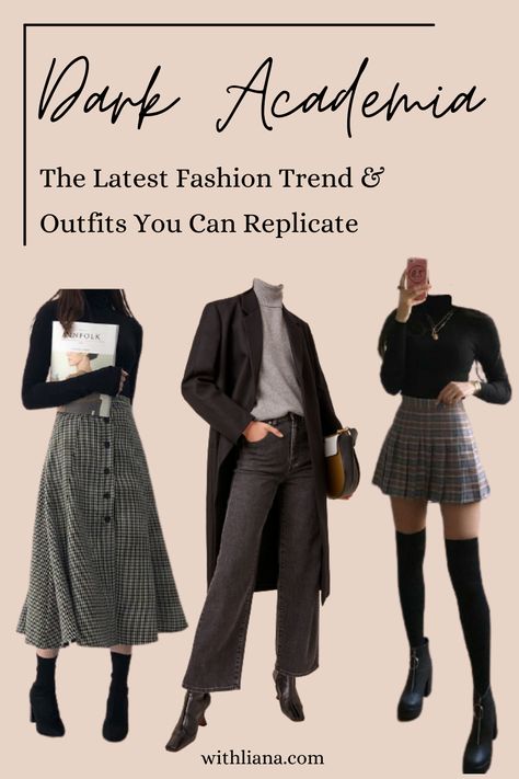 Dark Academia Must Haves Clothes, Dark Feminine Aesthetic Outfits Plus Size, Tomboy Dark Academia, Dark Academia Girl Outfits, Dark Feminine Outfits Casual Modest, Dark Winter Aesthetic Outfits, Dark Academia Spring Outfit, Dark Academy Aesthetic Outfit, Dark Acedemia Girl Outfits