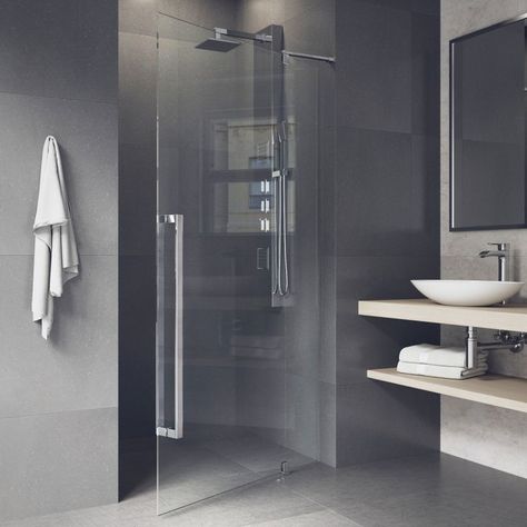 The VIGO Cameo Frameless Pivot Shower Door brings luxurious modern details to your shower space. Bathroom Inspiration and Design Ideas. Frameless Hinged Shower Door, Pivot Shower Door, Vertical Doors, Frameless Sliding Shower Doors, Frameless Shower Door, Tub Doors, Frameless Shower Doors, Pivot Doors, Sliding Shower Door