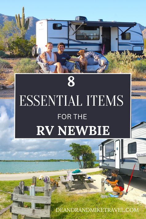 Start your RV journey like a pro with these 8 essential items for the RV Newbie. Rv Camping Ideas, Rv Camping Essentials, Rv Camping List, Rv Packing List, Rv Essentials, Rv Traveling, Rv Gear, Rv Camping Checklist, Rv Camping Tips