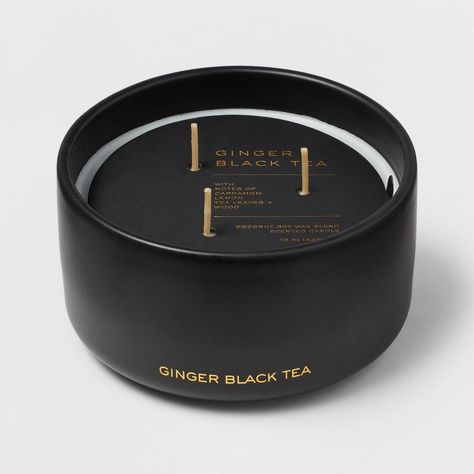 15oz Ceramic Jar 3-Wick Black Label Ginger Black Tea Candle - Threshold™ | Target Sideboard Diy, Target Candle, Coconut Oil Candle, Three Wick Candle, Ginger Black, Sage Candle, Tea Candle, Black Candle, Candle Packaging