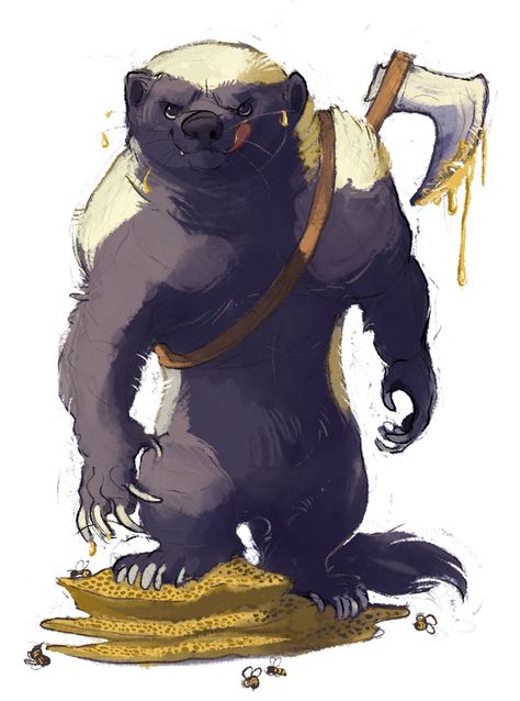 Honey Badger Tattoo, Badger Tattoo, Badger Illustration, Honey Badger, 다크 판타지, Dungeons And Dragons Characters, Tattoo Models, Fantasy Artwork, Creature Design