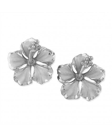 Rhodium Plated Sterling Silver 1/2 Inch Hibiscus Stud Earrings - CN11MDMIUAV #Stud #Earrings # #Stud Rough Gemstone Jewelry, Vintage Diamond Earrings, Vintage Drop Earrings, Hawaiian Jewelry, Silver Jewelry Earrings, Gold Paper, Silver Jewelry Pendant, Black Jewelry, Sapphire Earrings