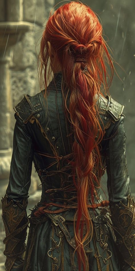 Created with Midjourney Ai #Character #Fantasy #Anime #cartoon #cyberpunk #sci-fi Whip Warrior Art, Character Inspiration Female Redhead, Red Head Fantasy Aesthetic, Red Head Fantasy Art, Auburn Hair Character Art, Red Hair Warrior Woman, Half Elf Rouge, Redhead Warrior Woman, Red Head Warrior