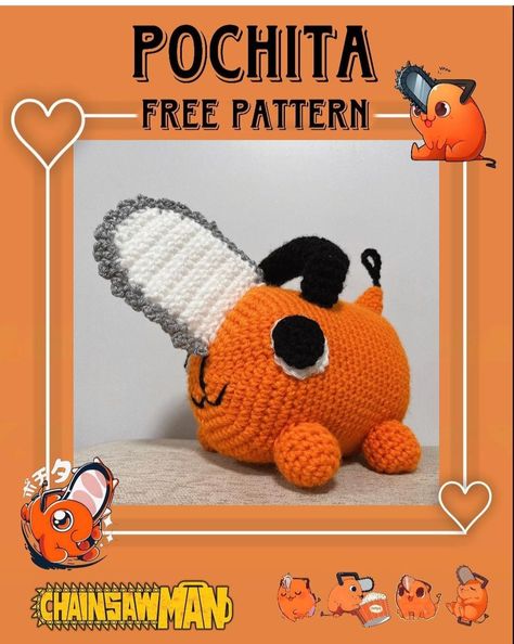 Pochita Crochet Pattern Free, Pochita Crochet Pattern, Pochita Crochet, Anime Crochet Patterns Free, Chainsawman Pochita, Pochita Chainsaw Man, Chainsaw Man Pochita, Pokemon Crochet, Pokemon Crochet Pattern