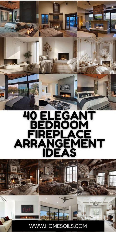 Transform your space with 40 elegant bedroom fireplace arrangement ideas, featuring cozy layouts, stylish decor, and functional designs for a luxurious retreat. Bedroom Hearth Ideas, Bedroom Fireplace Seating Area, Primary Bedroom Fireplace Ideas, Cozy Bedroom With Fireplace, Fireplace Ideas For Bedroom, Electric Fireplace Bedroom Ideas Master Suite, Fireplace In Master Bed, Bedroom Fireplace Ideas Master, Fireplaces In Bedrooms