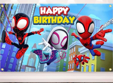 WEB-tastic Party Planning! 5 Must-Have Spidey and His Amazing Friends Party Supplies Friends Backdrop, Birthday Photo Background, New Year Backdrop, Superhero Spiderman, Black And Gold Balloons, Spidey And His Amazing Friends, Themed Photography, Backdrop Birthday, Graduation Backdrop