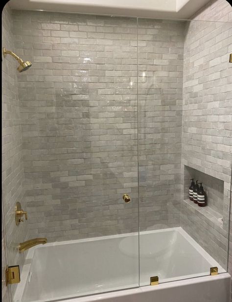 Horizontal Zellige Tile, Zellige Tile Bathtub Surround, Garden Tub Shower Combo Tile, Zellige Tile Tub Surround, Zellige Tile And Marble Bathroom, Zellige Subway Tile Bathroom, Zellige Tile Bathtub, Zellige Bathtub, Zellige Tile Look Alike