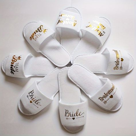 Faster shipping. Better service Bridesmaid Slippers, Bridal Slippers, Wedding Slippers, Bride Shower, Open Toe Slippers, Glitter Letters, Soft Slippers, Bridesmaid Shoes, Gold Party