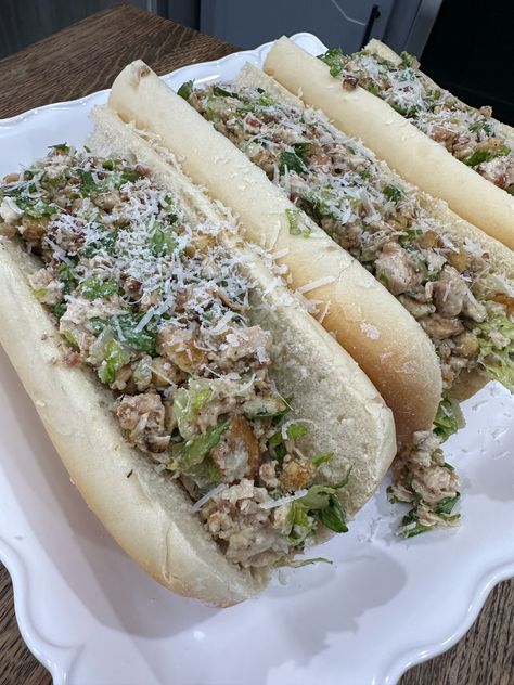 Chopped Chicken Caesar Salad, Chopped Chicken Caesar Salad Sandwich, Cooking Midwest, Chicken Ceaser, Chopped Sandwich, Cooking In The Midwest, Chicken Caesar Sandwich, Pizza Hamburger, Office Meals