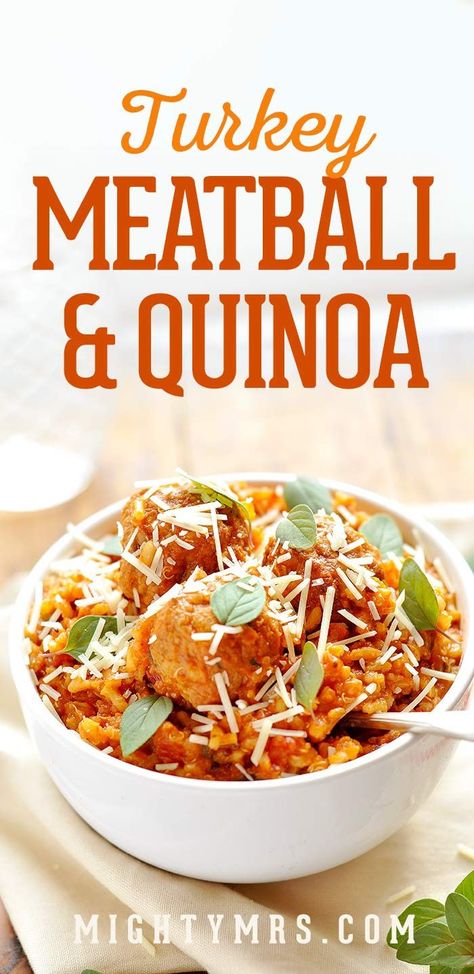 Turkey Meatball and Quinoa Skillet - A healthy yet easy Italian dinner you can make last minute! This dish is packed with classic flavors like tomato sauce, red peppers and Parmesan cheese just like your favorite comfort food but healthier when you use quinoa instead of pasta and choose turkey meatballs instead of beef. This simple dish is so easy and good it'll quickly become one of your favorite weeknight meals. #easyhealthyitaliandishes #easyhealthydinner Meatball Skillet, Quinoa Skillet, Easy Italian Dinner, Turkey Meatball, Healthy Italian, Mom Group, Italian Dinner, Easy Italian, Turkey Meatballs