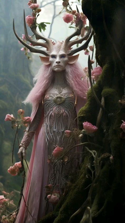 Fey Wild Creatures, Mystical Forest Creatures, Creepy Faerie, Mythical People, Fae People, Fey Creatures, Deer Fantasy Creature, Creepy Forest Creatures, Unseelie Court Fairies