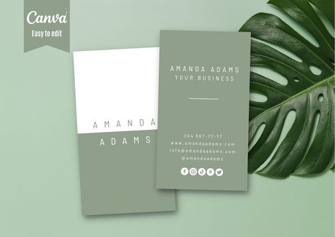 Editable Business Card Template, Sage Green Business Cards, DIY Business Card, Canva Business Card, Boho Double Sided Business Card Design Double Sided Business Cards, Side Business, Diy Business Cards, Green Business, Boat Projects, Professional Business Cards, Diy Business, Business Card Template, Sage Green