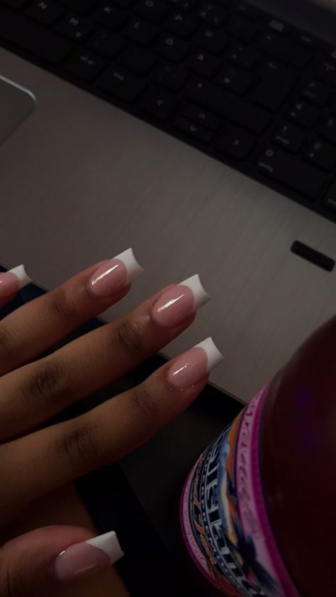 White French Tips Medium Length, Basic Baddie Nails Square, Short Clean Acrylic Nails, Short Thick French Tip Nails, Basic White French Tip Nails, Basic Baddie Nails French Tip, Medium Nails French Tip, Short French Tip Nails Square, Basic Baddie Nails Short