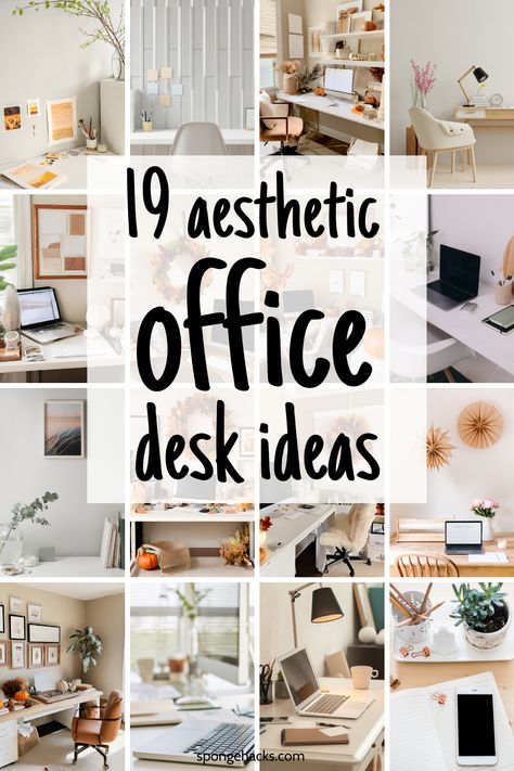 Home Office Desk Decor Ideas, Cubicle Desk Setup, Decor Above Desk, Office Set Up Ideas Layout, Office Ideas For Work Business Decor, Cozy Work Office, Cute Office Ideas, Office Decor On A Budget, How To Decorate Your Office At Work