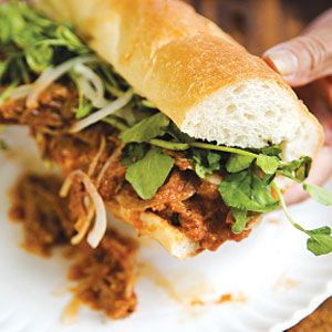 Panes con Pavo (Salvadoran Turkey Sandwich) #recipe / photo: Andre Baranowski for Saveur magazine Salvadoran Turkey Recipe, Salvadoran Turkey, Salvadorian Turkey Recipe, Pavo Recipe, Salvadorian Quesadilla, Salvadorian Recipes, Braised Turkey, Pumpkin Seed Salad, Salvador Food