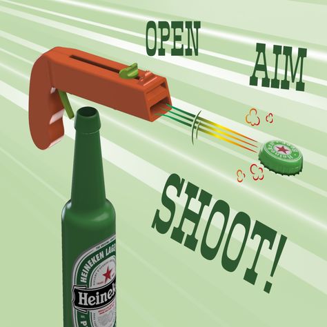 Bottle Opener and Cap GUN! by 3Deddy - Thingiverse Heineken Beer, Drukarka 3d, Elastic Rubber Band, 3d Printer Designs, 3d Printing Diy, 3d Printer Projects, 3d Printed Objects, 3d Printer Diy, 3d Printing Projects