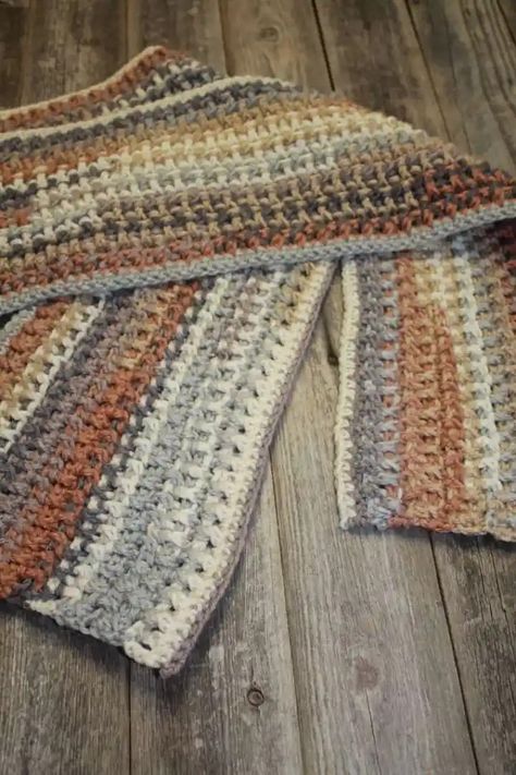 Free Pattern Crochet Scarf: Easy Variegated Stripe Scarf to Make - A More Crafty Life Stripe Scarf Pattern, Crochet Stripe Scarf, Chunky Crochet Scarf, Scarves Crochet, Crochet Scarf Easy, Crochet Scarfs, Striped Shawl, Stripe Scarf, Free Pattern Crochet