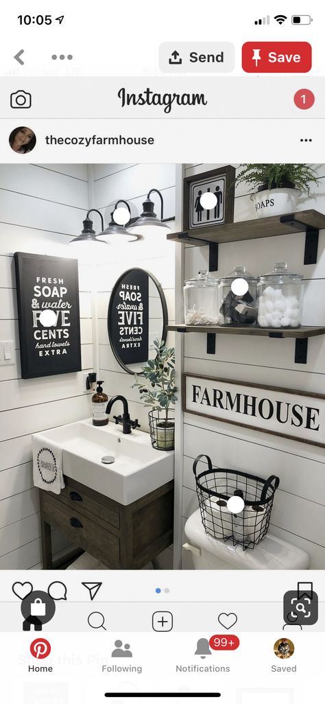 Makeover Kamar Mandi, Farmhouse Bathroom Design, Farmhouse Bathroom Decor Ideas, Bad Inspiration, Decor Baie, Guest Bathrooms, Downstairs Bathroom, Trendy Bathroom, Farmhouse Bathroom Decor