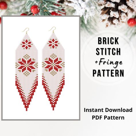 Fringe Earrings Pattern, Seed Bead Earring, Ribbon Skirt, Bead Earring, Beaded Snowflakes, Brick Stitch Earrings, Brick Stitch Pattern, Snowflake Earrings, Christmas Bead