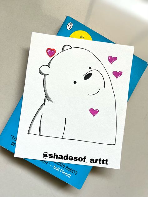 Mini Polaroid Drawing, Polaroid Drawing, Ice Bear, Easy Doodles, Easy Love Drawings, Disney Art Drawings, Doodle Art Drawing, Free Adult Coloring Pages, Simple Canvas Paintings