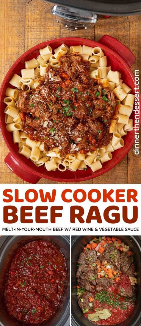 Slow Cooker Beef Ragu, Beef Ragu Recipe, Tomato Beef, Pot Roast Crock Pot Recipes, Chuck Roast Recipes, Makanan Italia, Resep Pasta, Beef Sauce, Beef Ragu