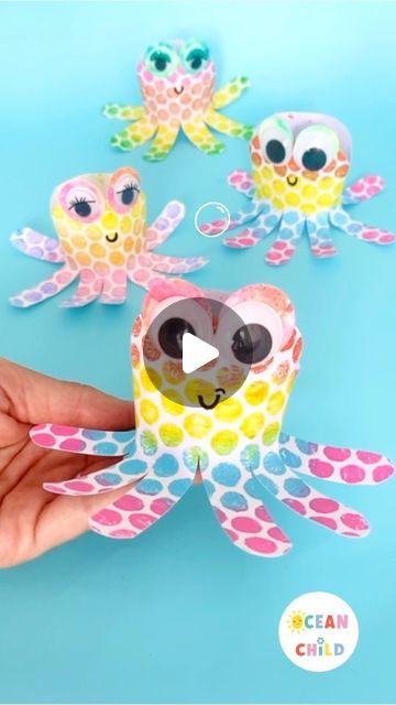 Ocean Child Crafts on Instagram: "TRY OUT this super fun rainbow octopus craft activity. 🐙Recycle your bubble wrap foil and create these fun and colorful octopuses. Fun stamping activity for at home or in a classroom setting. 🌈❤️

Join us for more colorful kids art and craft activities @oceanchildcrafts 😊

Don’t forget to save these octopuses and tag your friends in the comments below. Happy crafting my friends! 🎉" Octopus Activities For Toddlers, Ocean Art Projects For Kids, K4 Crafts, Octopus Craft, Rainbow Octopus, Octopus Crafts, Toddler Arts And Crafts, Kids Painting, Ocean Treasures