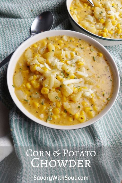 Corn Potato Chowder, Corn And Potato Chowder, Potato Chowder Recipes, Bacon Corn Chowder, Potato Corn Chowder, Potato Chowder, Corn Chowder Recipe, Chowder Recipe, Corn Chowder