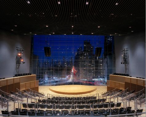 Cool glass back wall. Theater Plan, Acoustics Design, Jazz At Lincoln Center, Outdoor Stage, Performing Arts Center, Lincoln Center, Outdoor Movie, Salou, Music History