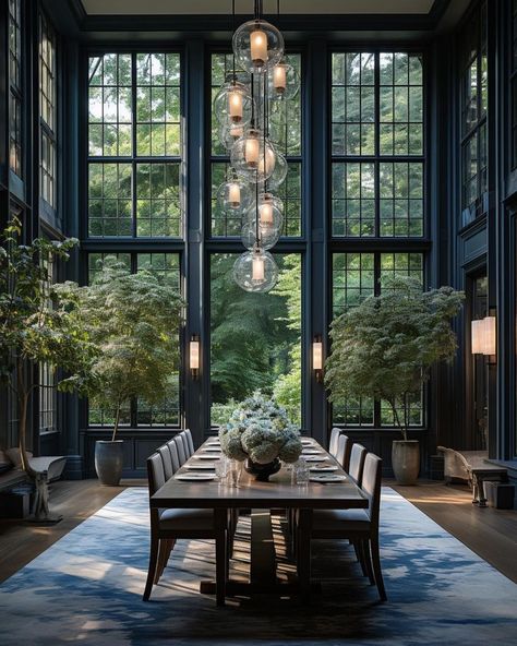 Palatial Dining Room Embraced by Majestic Greenery 20 Person Dining Room Table, Extra Large Dining Table, Large Dining Room Ideas, Palatial Interiors, Artsy Interior Design, Apartment Concept, Formal Dining Rooms, Enchanting Places, Dining Room Modern