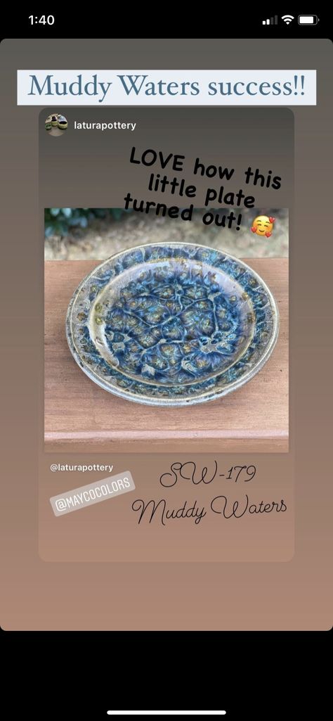 Muddy Waters Glaze Combinations, Muddy Waters Glaze, Glaze Inspiration, Glaze Combinations, Muddy Waters, Pottery Glazes, Pottery Ideas, Pie Chart, Glaze