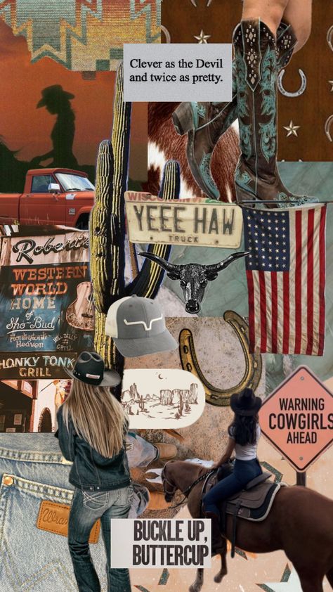 #cowgirl #cowgirlaesthetic #cowgirlup Punchy Western Wallpaper Iphone, Cowgirl Collage, Country Music Outfit, Melbourne Trip, Cowboy Aesthetic, Western Wallpaper Iphone, Collage Iphone, Cowgirl Aesthetic, Pretty Landscapes